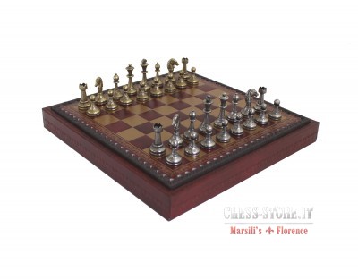 Metal chess men and leatherette chess board